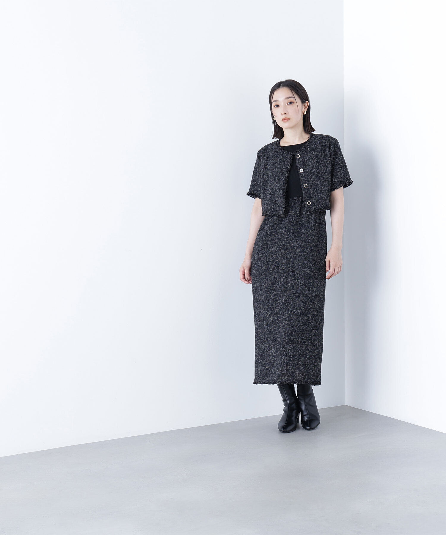  「ツイードジャケット＆ナローワンピース」|ワンピース|