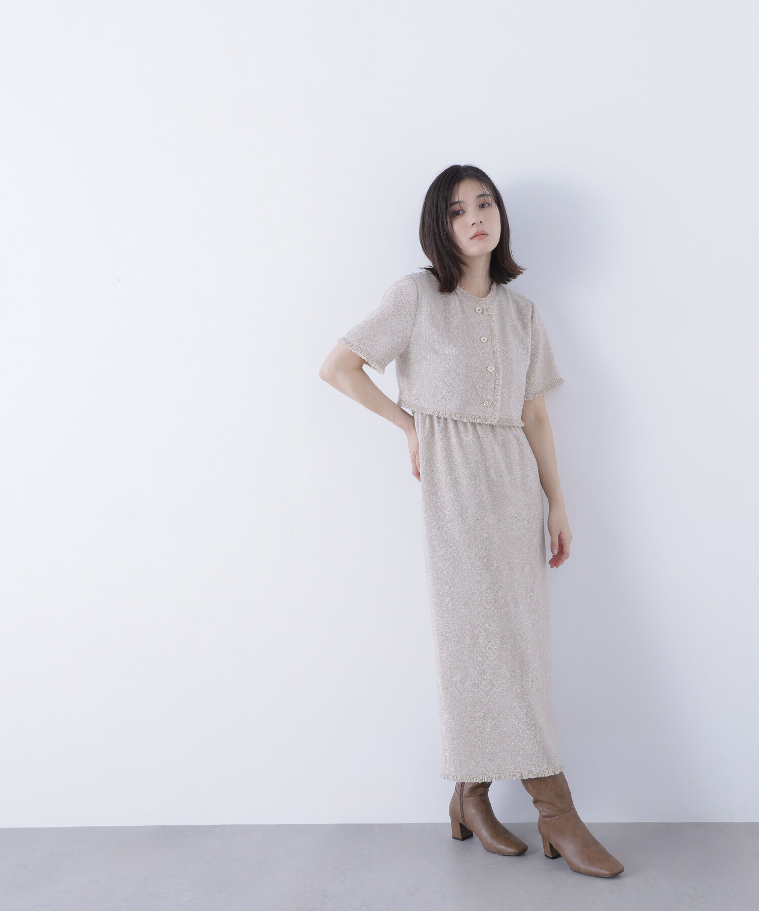  「ツイードジャケット＆ナローワンピース」|ワンピース|