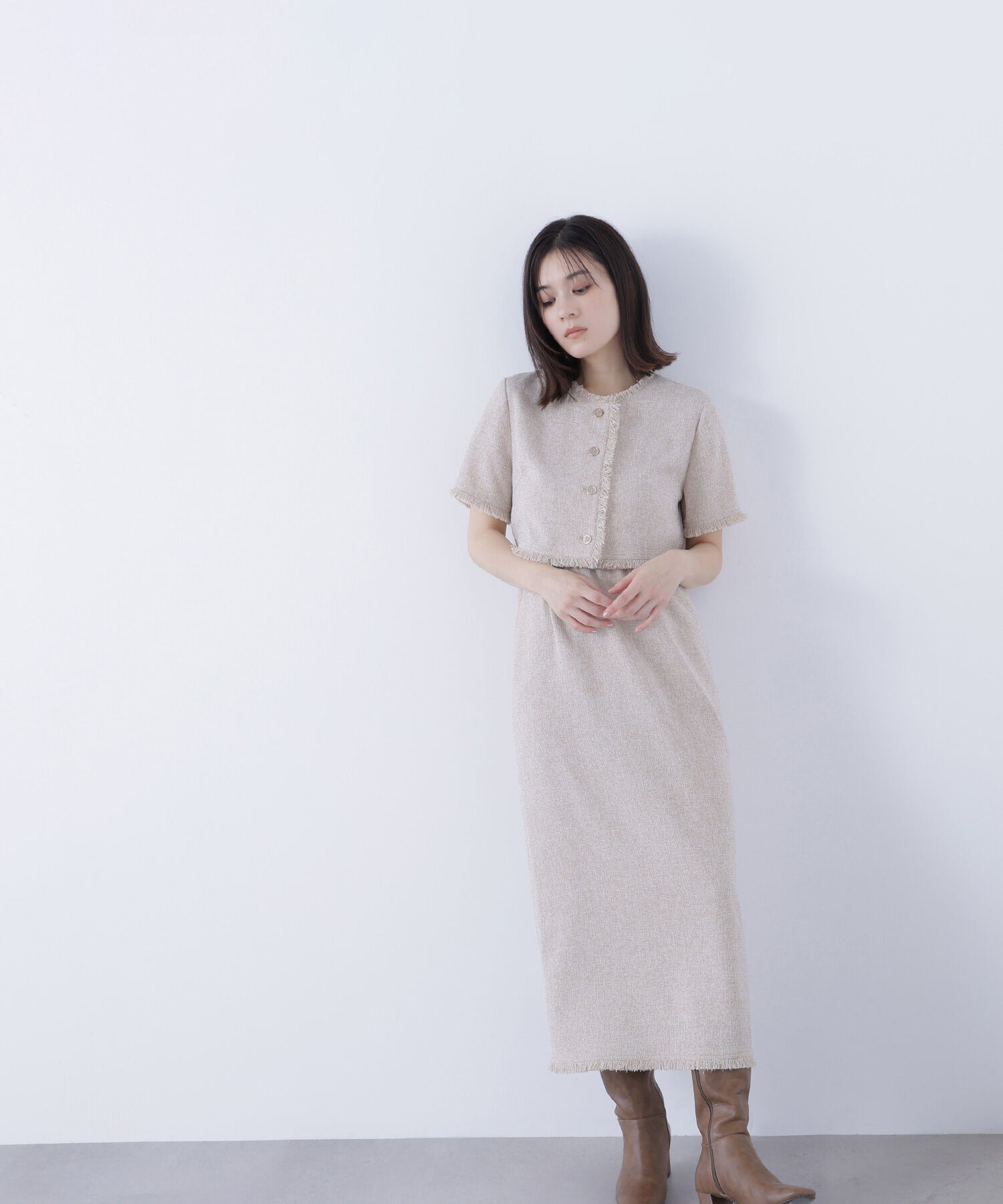  「ツイードジャケット＆ナローワンピース」|ワンピース|