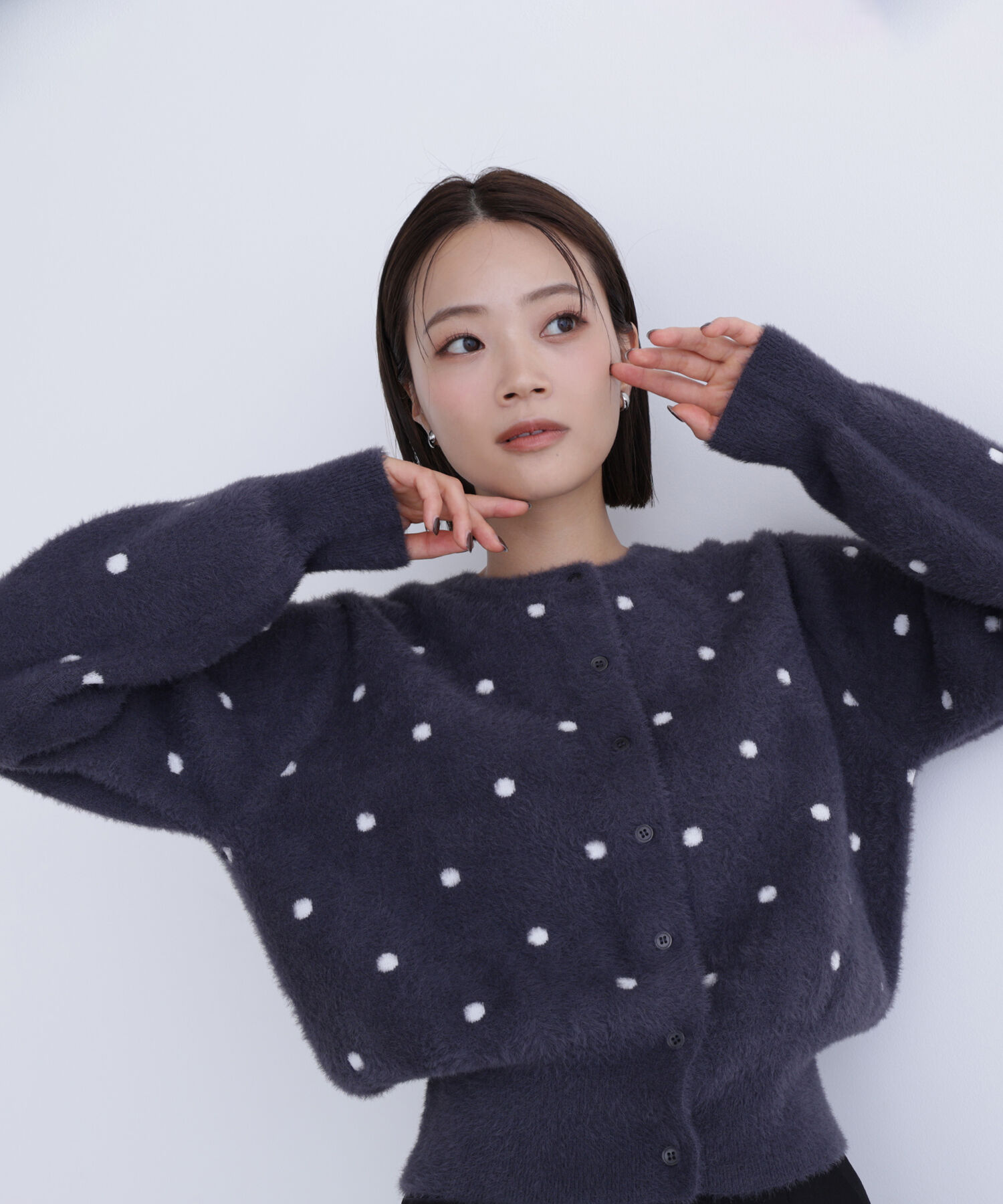  「ドットシャギーカーディガン」|ニット・セーター|チャコール系2