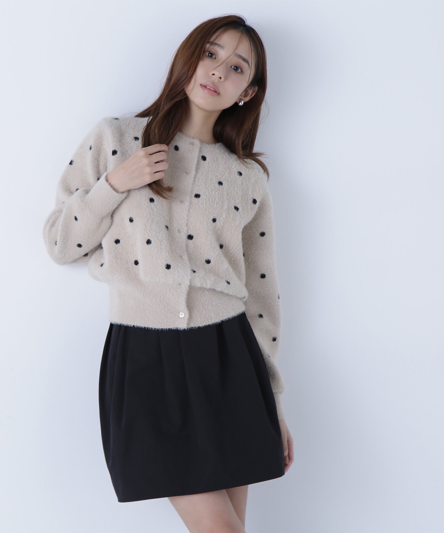  「ドットシャギーカーディガン」|ニット・セーター|ベージュ系2