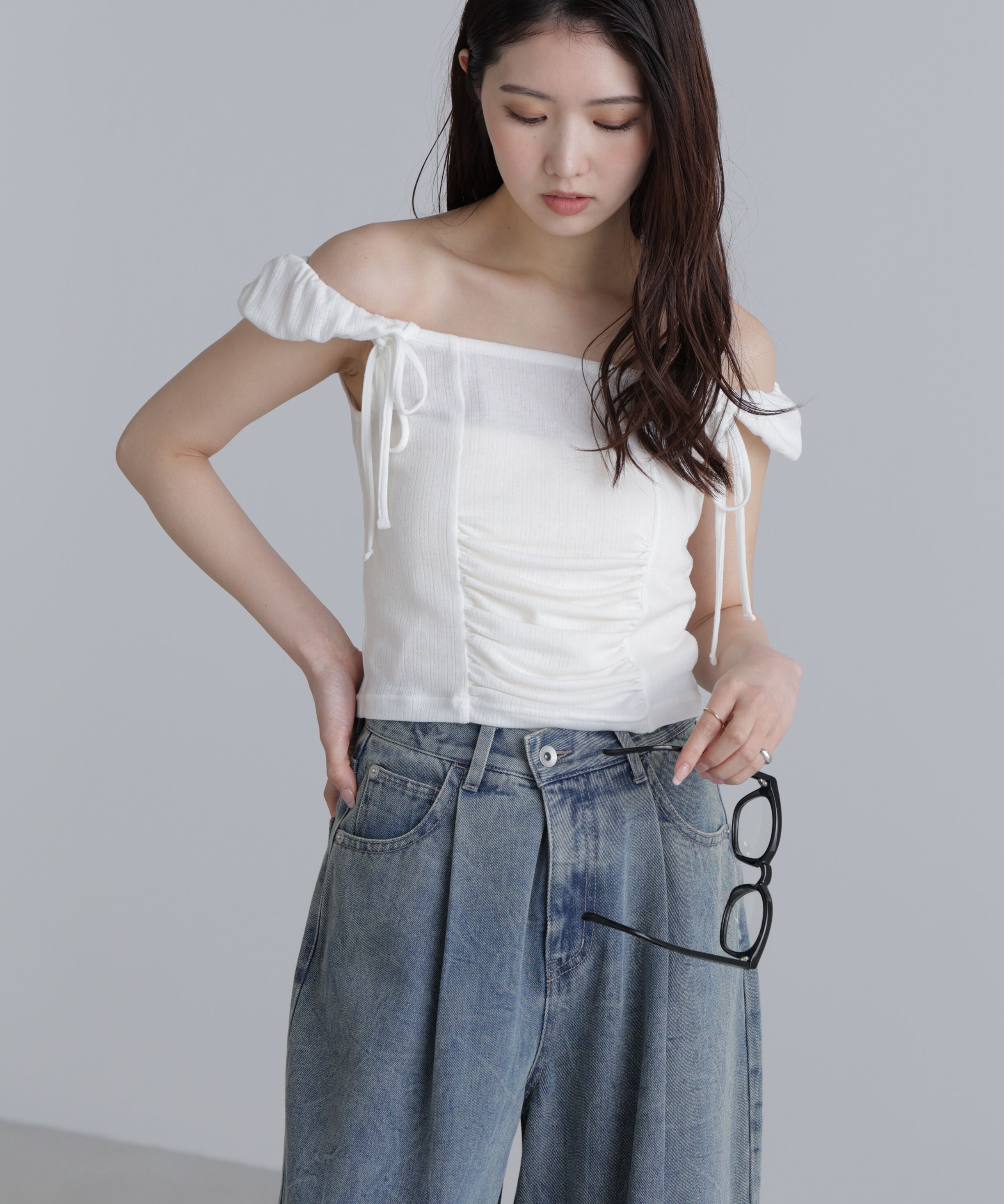  「オフショルリボンカットソー」|Tシャツ・カットソー|ホワイト