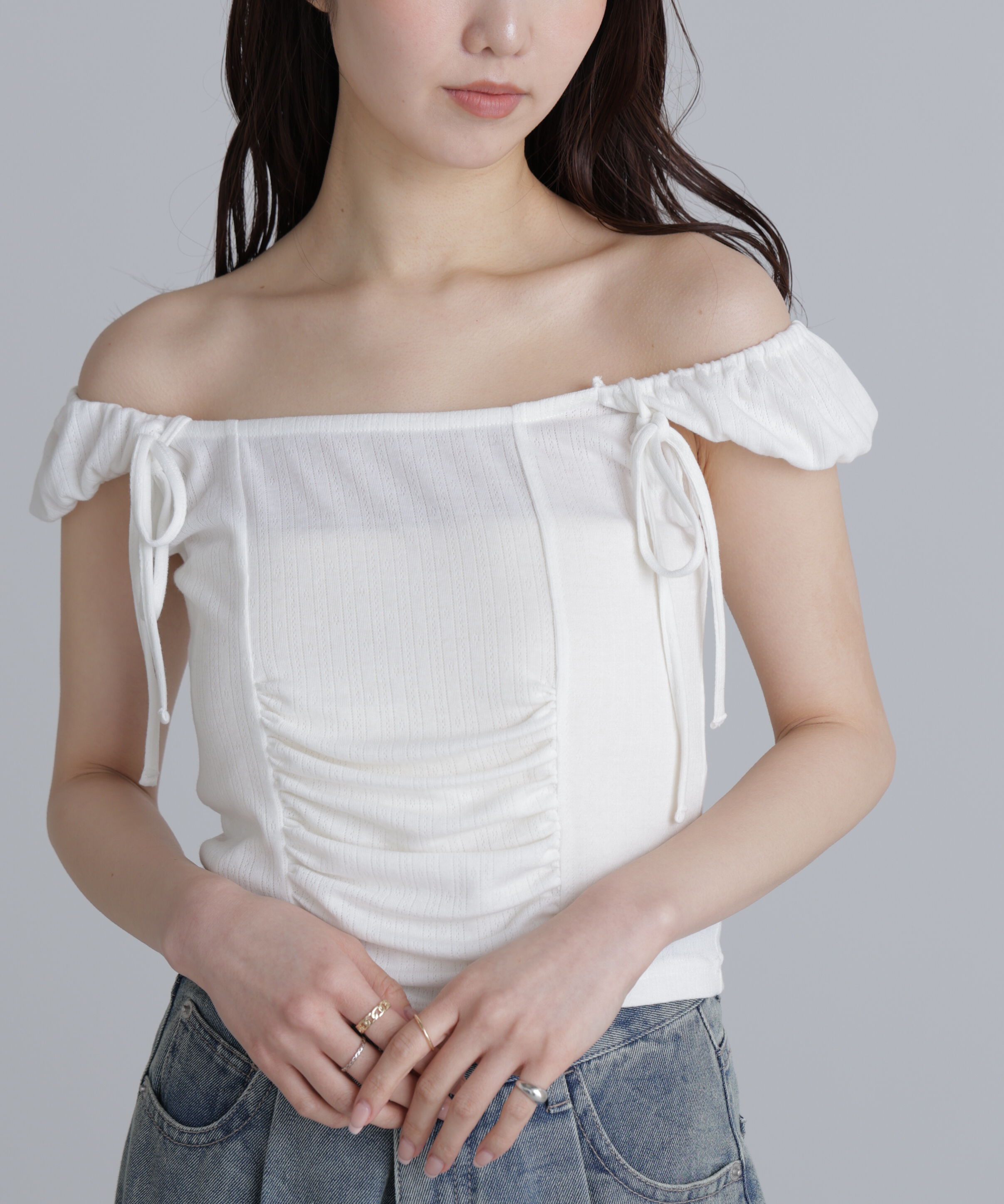  「オフショルリボンカットソー」|Tシャツ・カットソー|