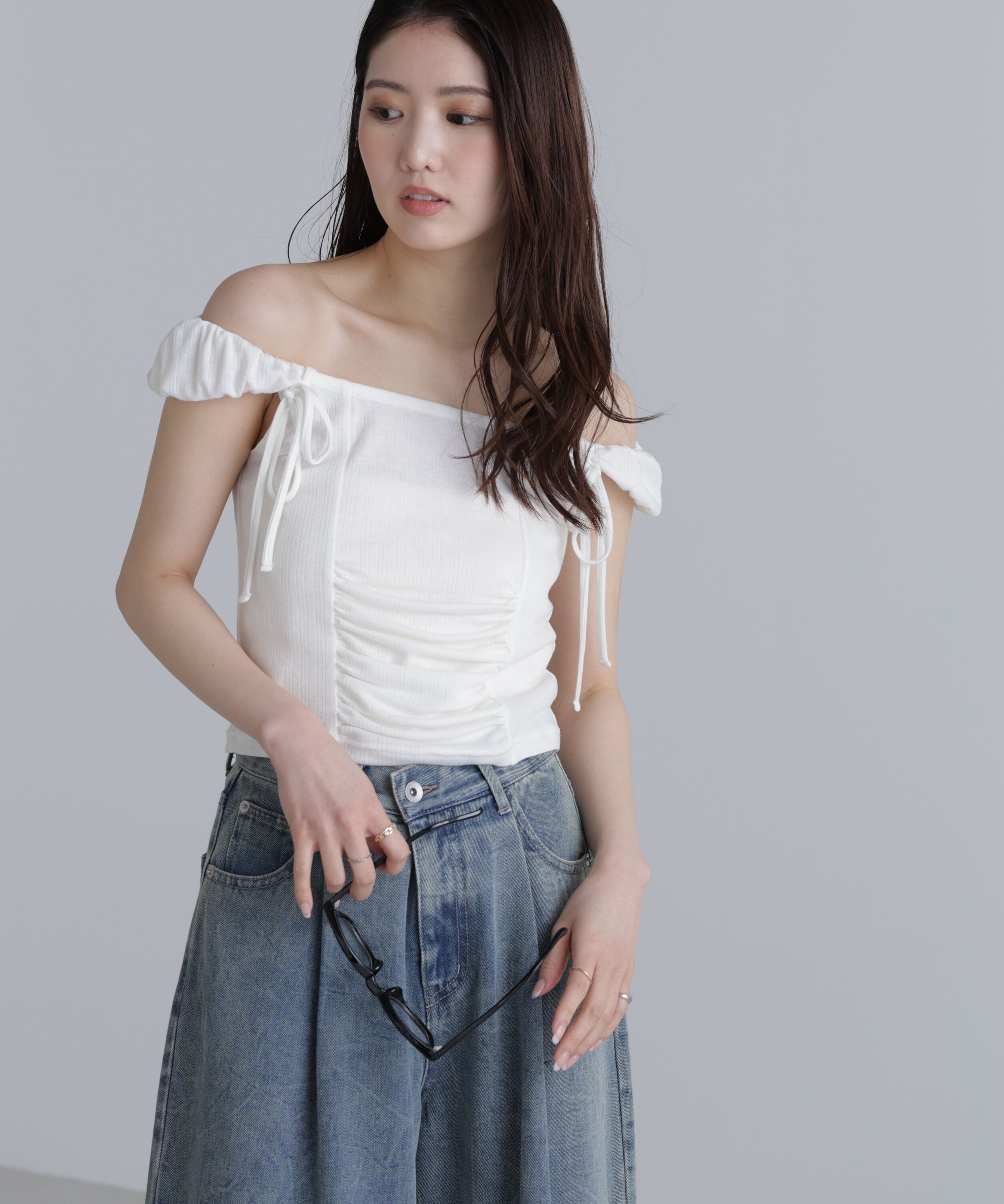  「オフショルリボンカットソー」|Tシャツ・カットソー|