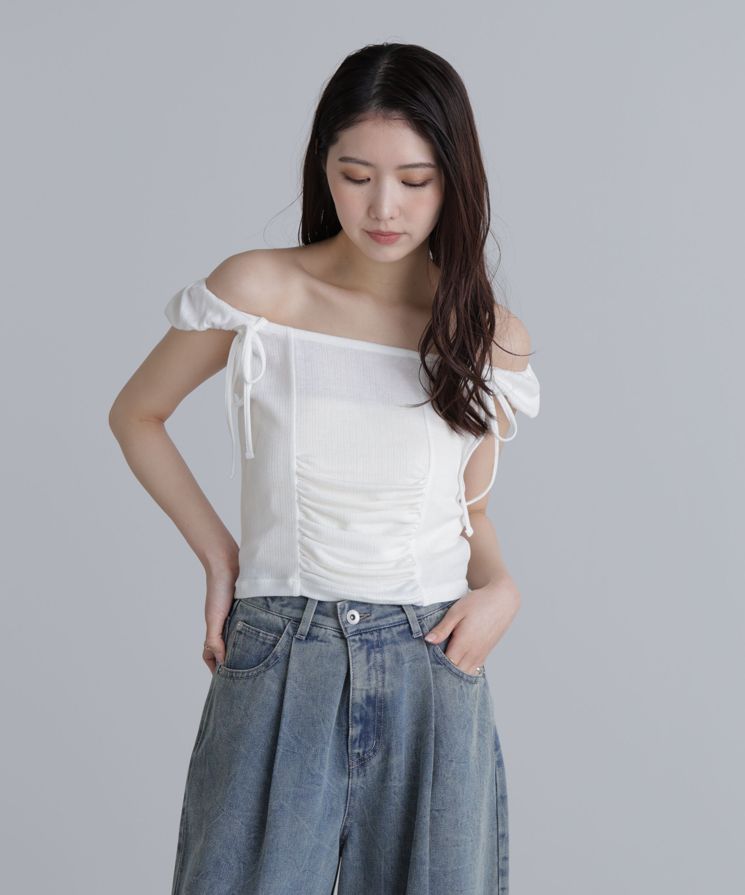  「オフショルリボンカットソー」|Tシャツ・カットソー|