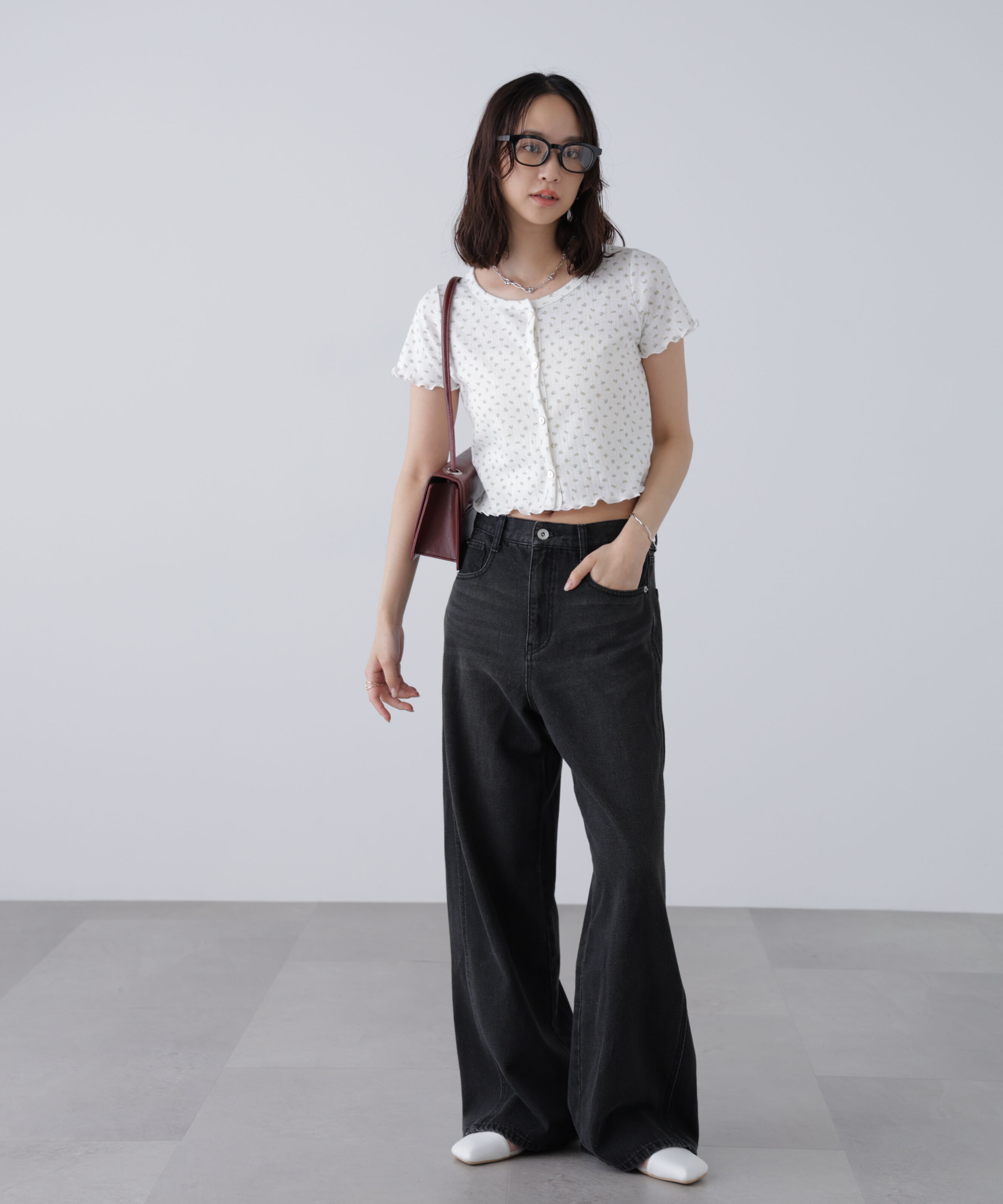  「花柄テレコカーディガン」|Tシャツ・カットソー|