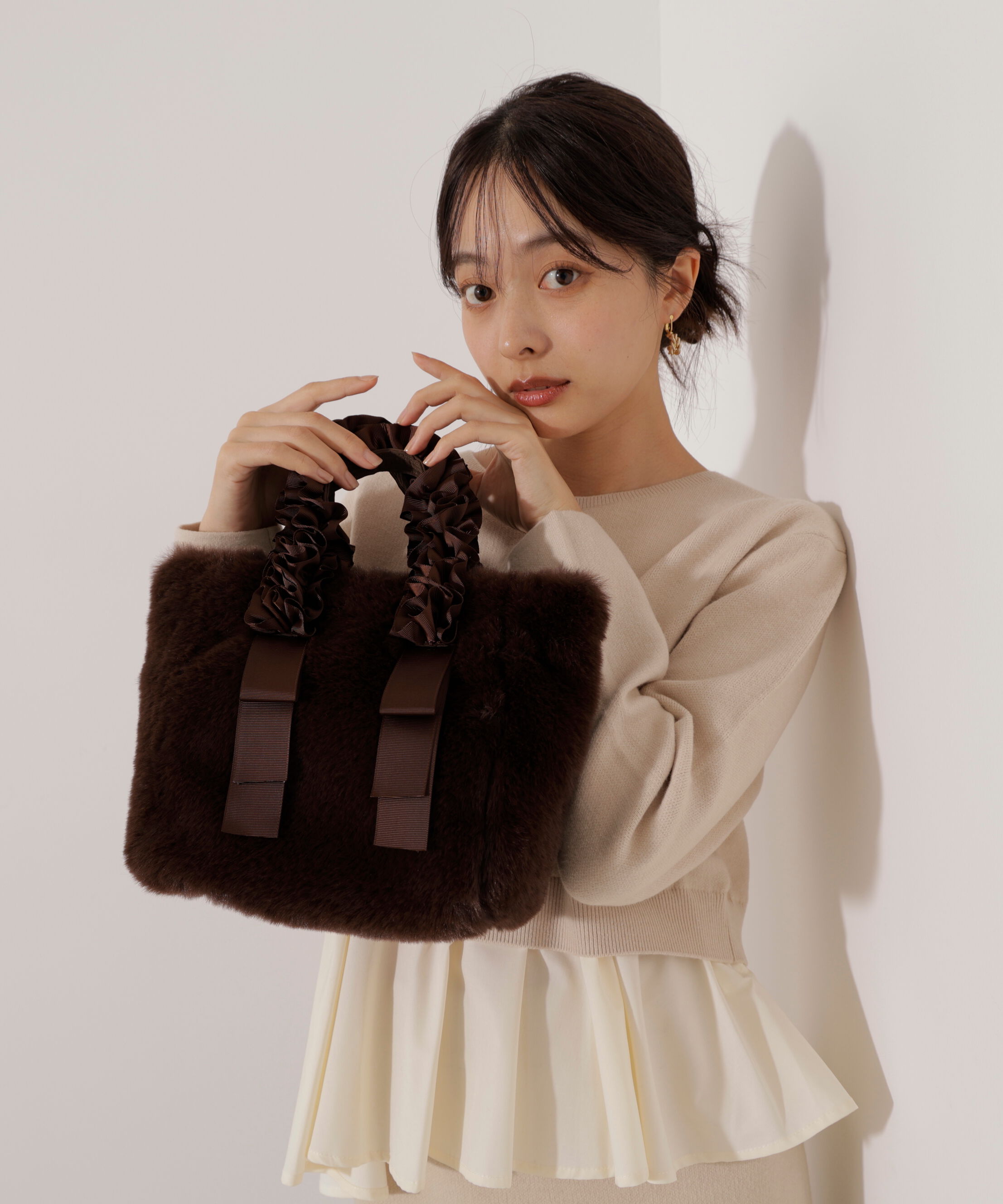 PROPORTION BODY DRESSING「フリルハンドルフェイクファートートバッグ」|その他|ブラウン