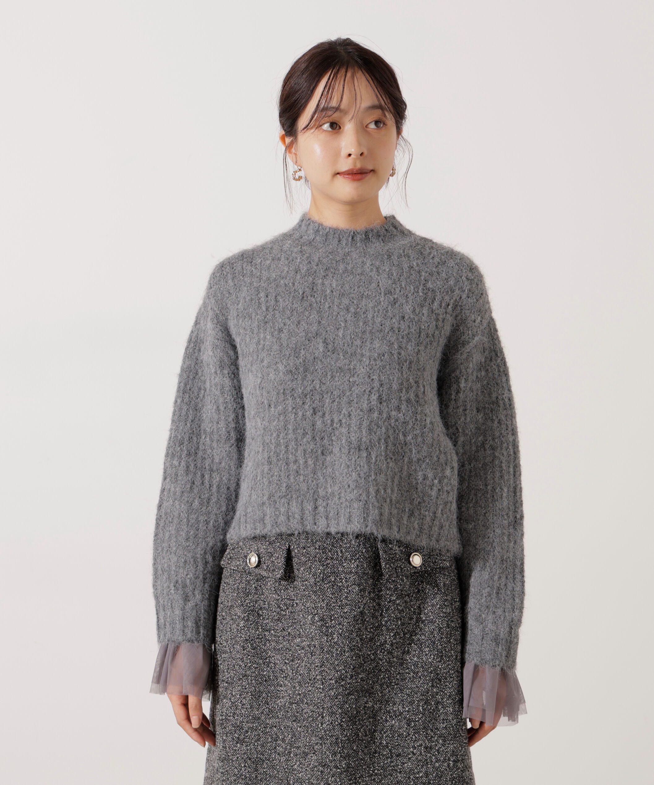 PROPORTION BODY DRESSING「<ウォッシャブル>チュールスリーブボックスニット」|ニット・セーター|