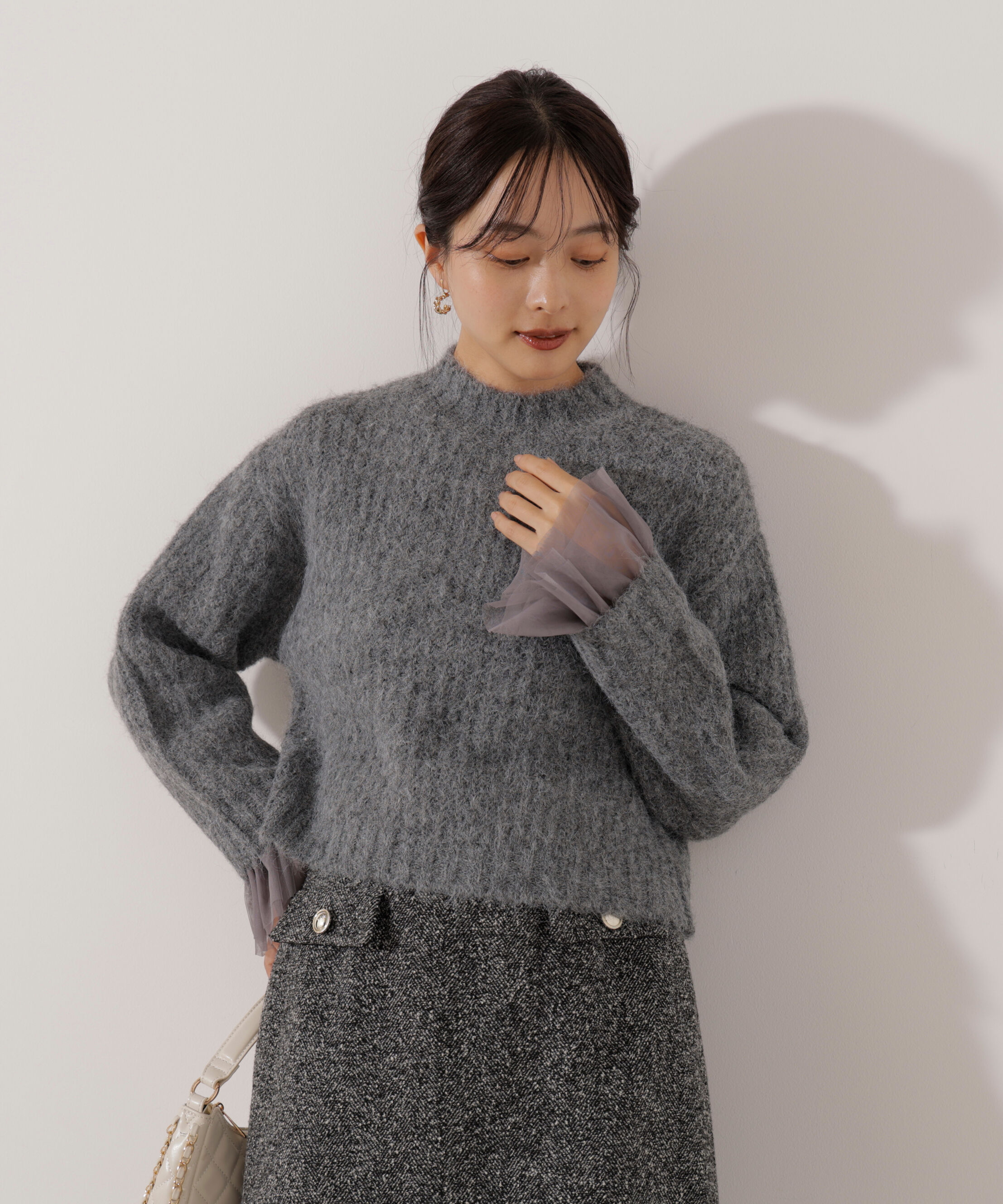 PROPORTION BODY DRESSING「<ウォッシャブル>チュールスリーブボックスニット」|ニット・セーター|