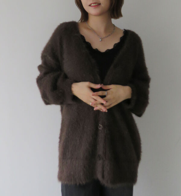 archives「ラメフェザーミドルニットカーディガン」|カーディガン|BROWN