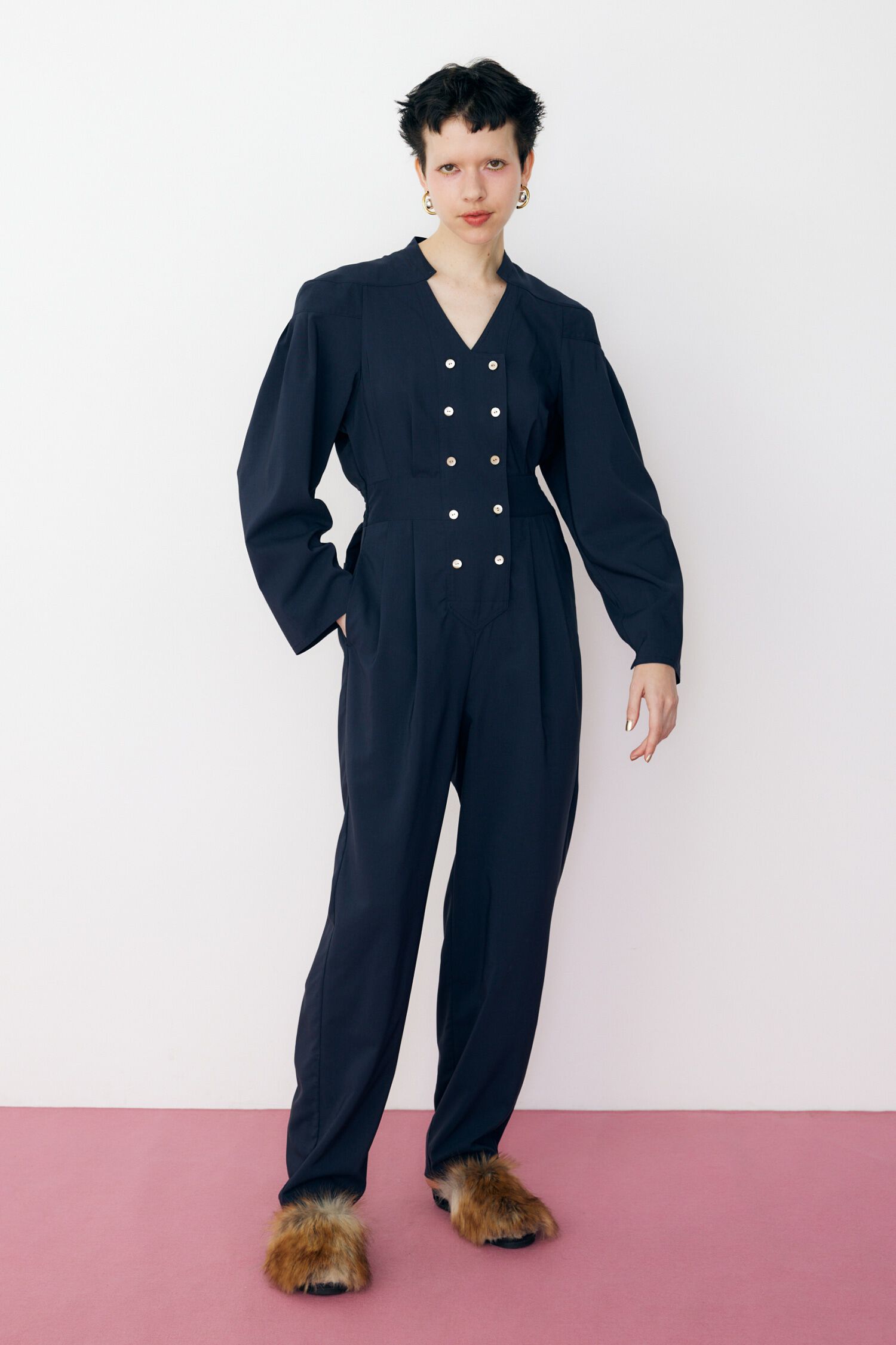 HeRIN.CYE「Cup shoulder jump suits」|ワンピース|NVY