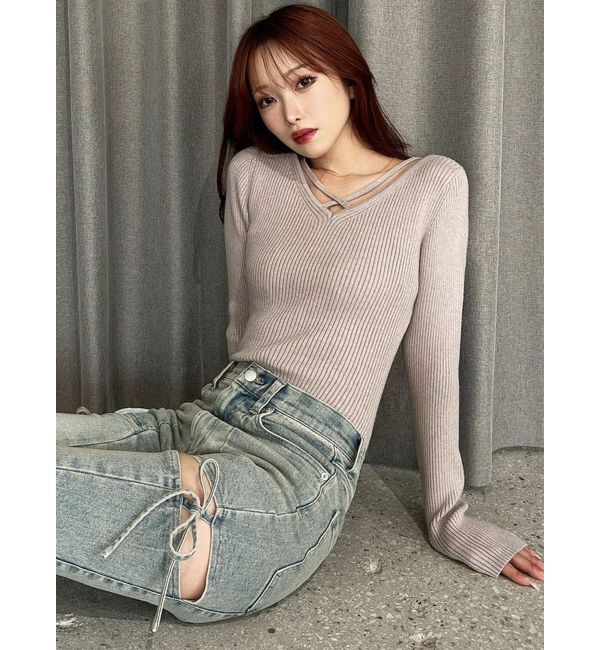 RESEXXY「デコルテクロスニットトップス」|ニット・セーター|