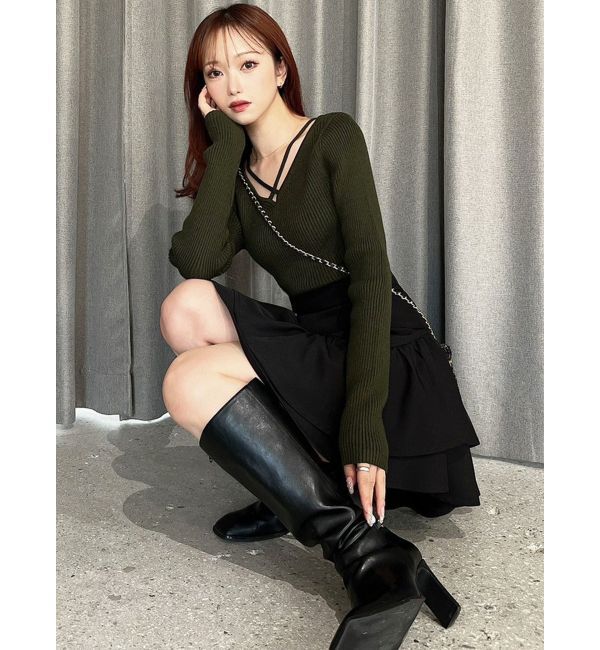 RESEXXY「デコルテクロスニットトップス」|ニット・セーター|