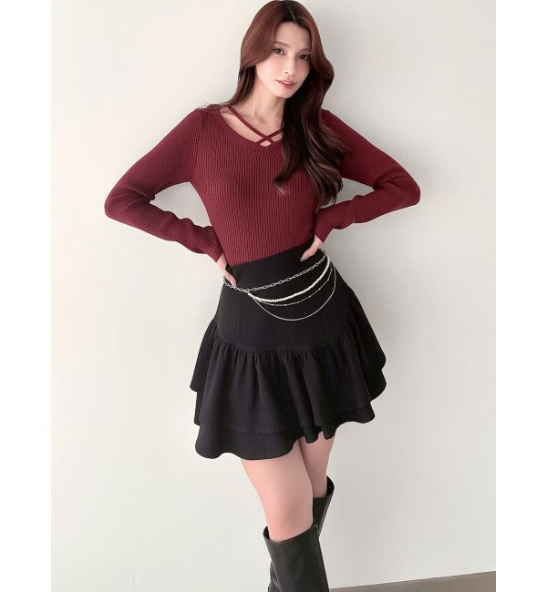 RESEXXY「デコルテクロスニットトップス」|ニット・セーター|