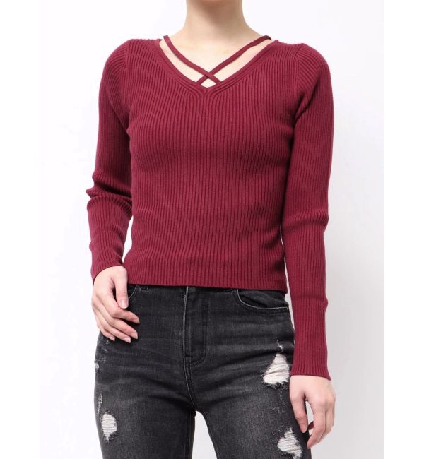 RESEXXY「デコルテクロスニットトップス」|ニット・セーター|