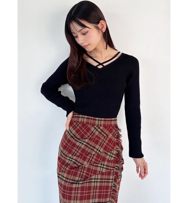 RESEXXY「デコルテクロスニットトップス」|ニット・セーター|