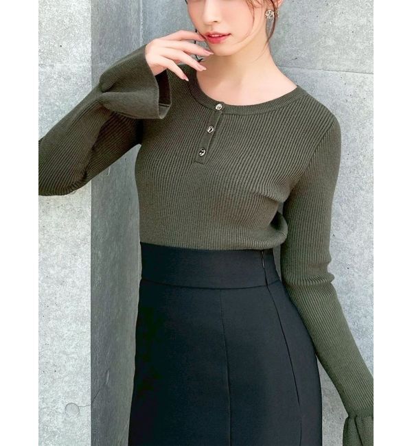 RESEXXY「ヘンリーネックニットトップス」|ニット・セーター|グリーン