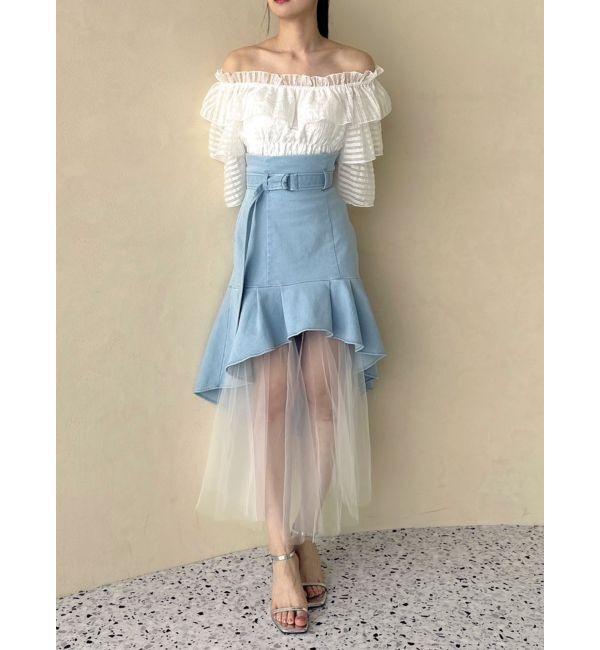 dazzlin「チュールドッキングデニムスカート」|スカート|ブルー