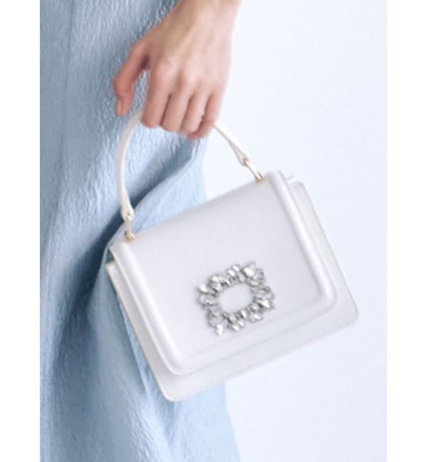 MERCURYDUO「ビジュー付プリーツBAG」|ハンドバッグ|オフホワイト