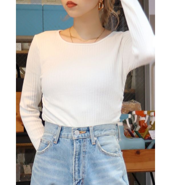 EVRIS「サイドギャザーリブトップス」|Tシャツ・カットソー|ホワイト