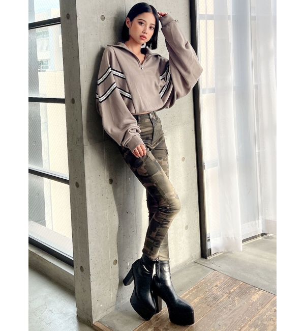 GYDA「2LINE LOGOテープハーフZIP TOPS」|Tシャツ・カットソー|