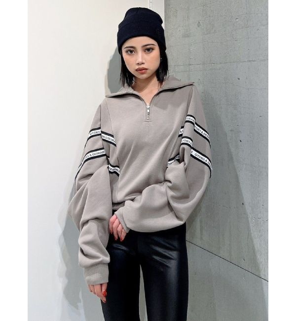 GYDA「2LINE LOGOテープハーフZIP TOPS」|Tシャツ・カットソー|ベージュ
