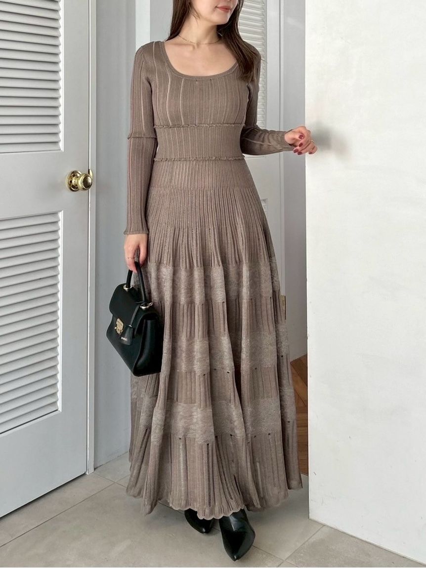 SNIDEL「レースクロシェロングドレス」|ワンピース|