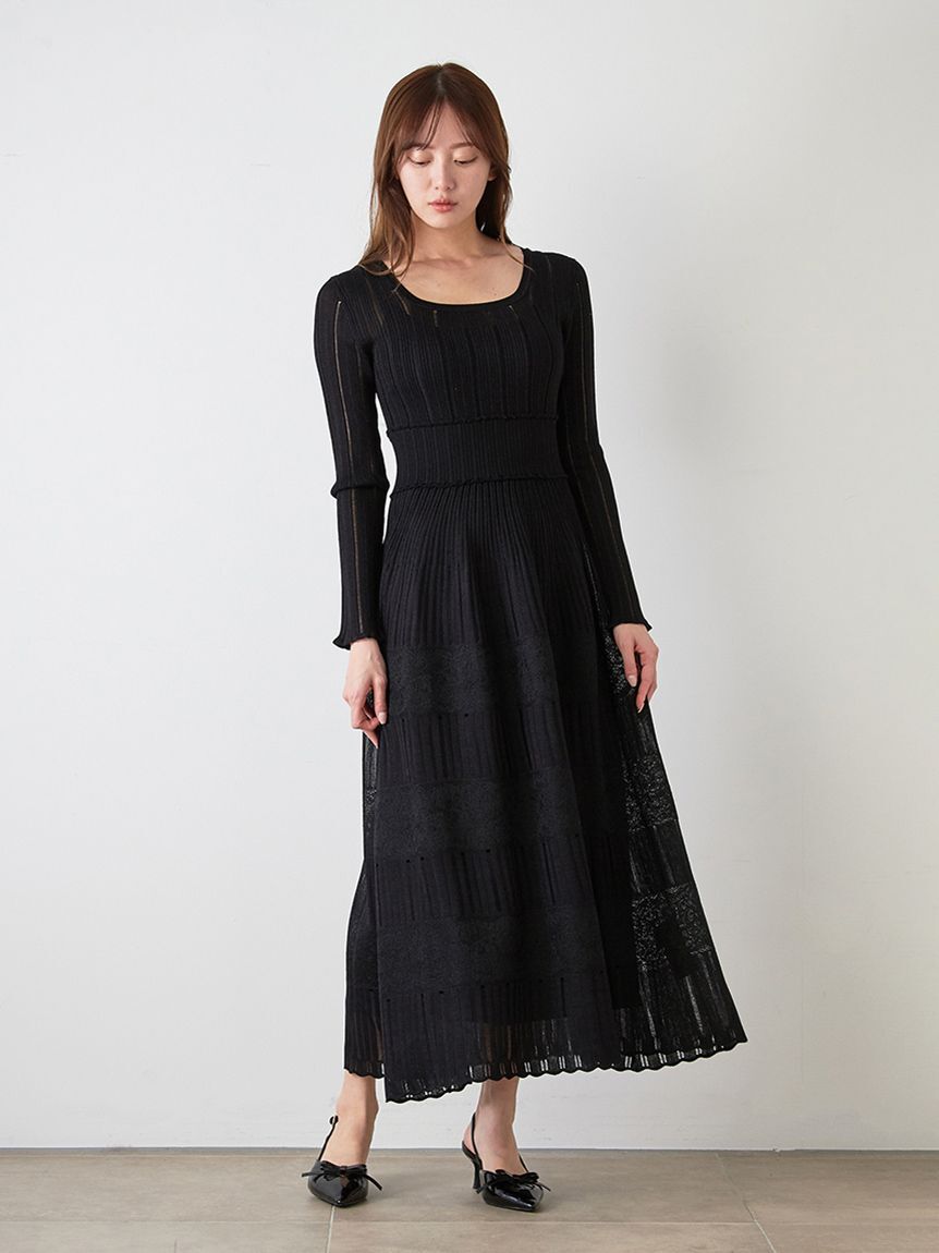 SNIDEL「レースクロシェロングドレス」|ワンピース|