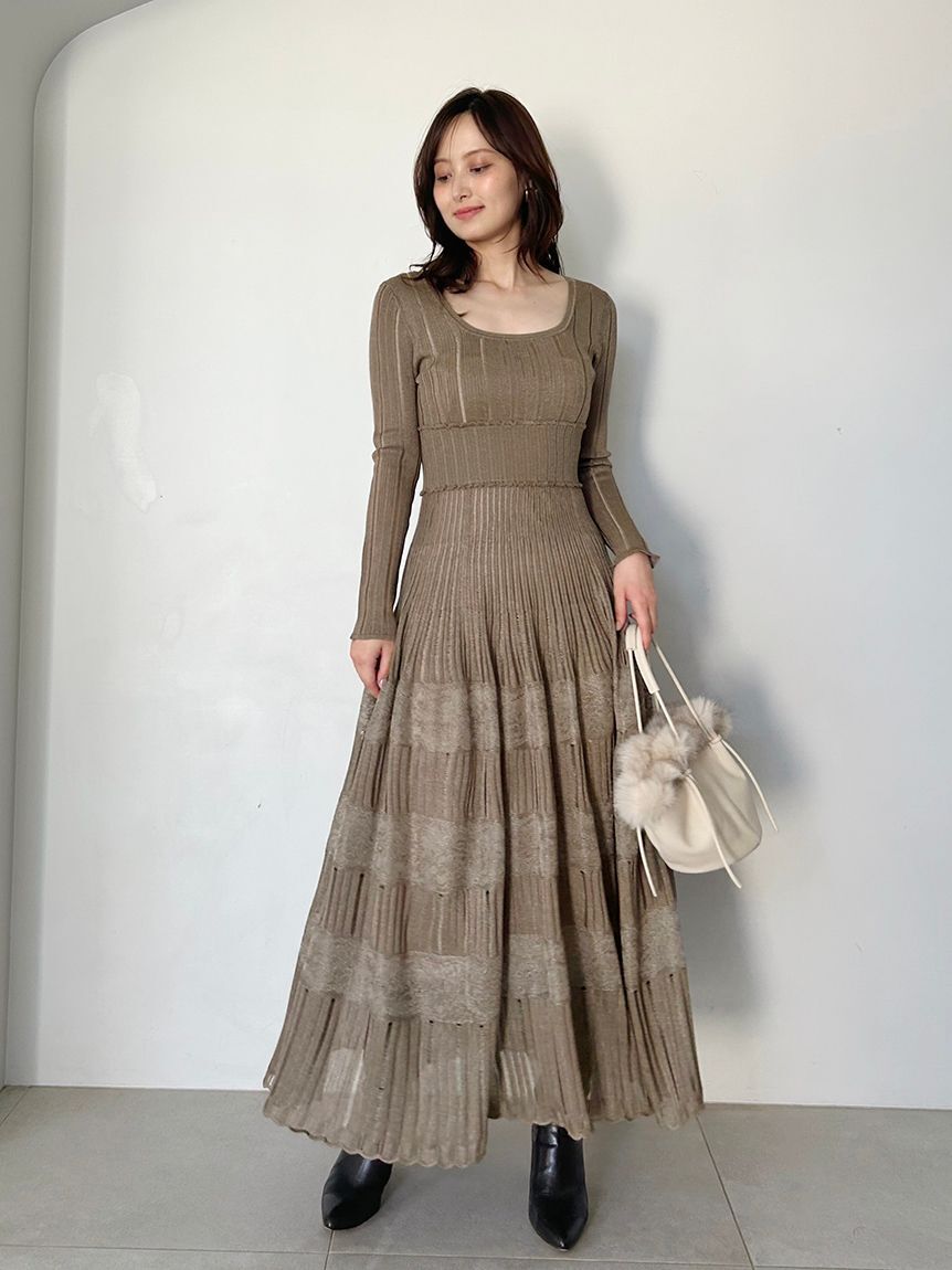 SNIDEL「レースクロシェロングドレス」|ワンピース|