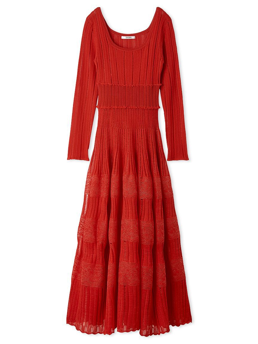 SNIDEL「レースクロシェロングドレス」|ワンピース|RED