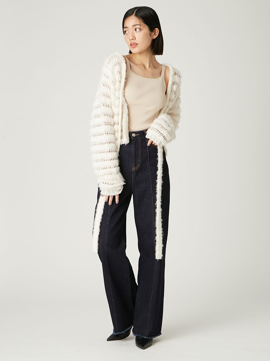 FRAY I.D「ネット編みシャギーボーダーカーデ」|カーディガン|