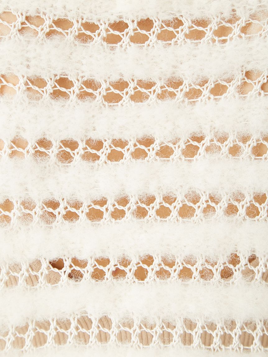 FRAY I.D「ネット編みシャギーボーダーカーデ」|カーディガン|