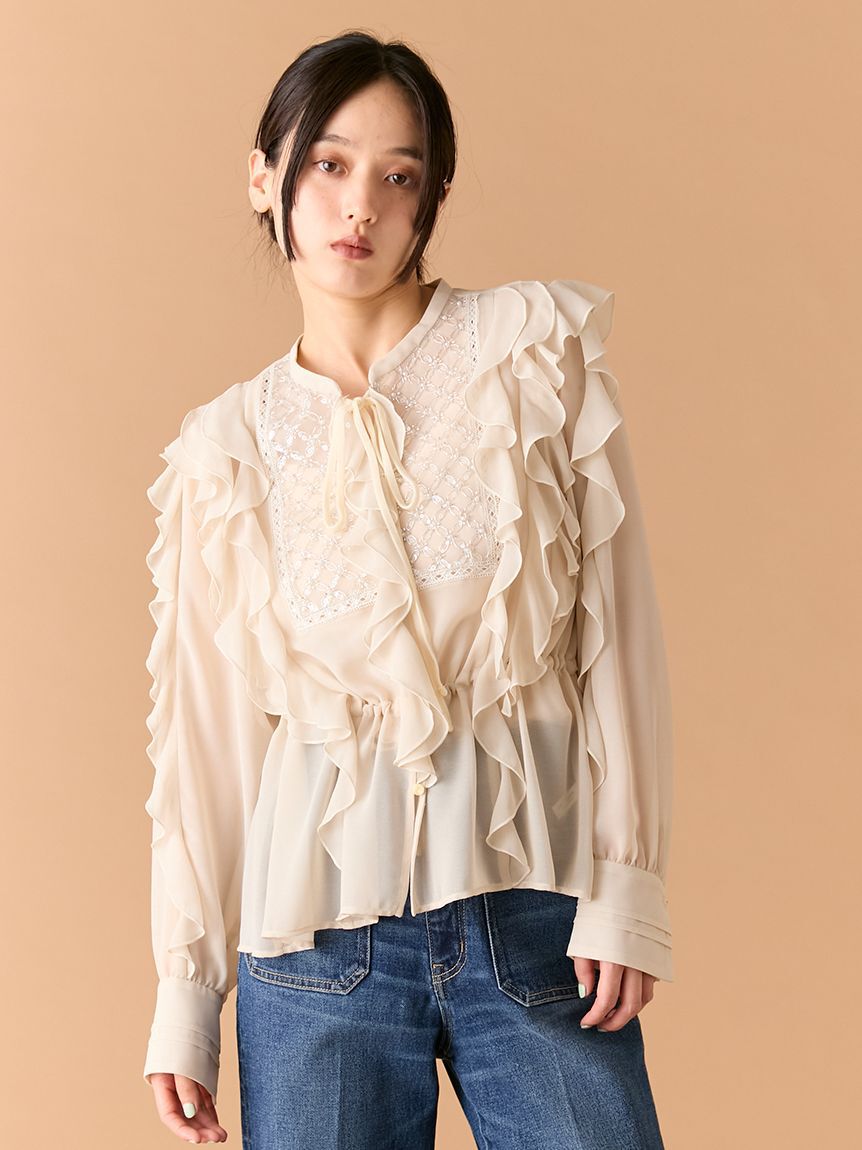 LILY BROWN「[L.B CANDY STOCK]ビジューフリルブラウス」|シャツ・ブラウス|