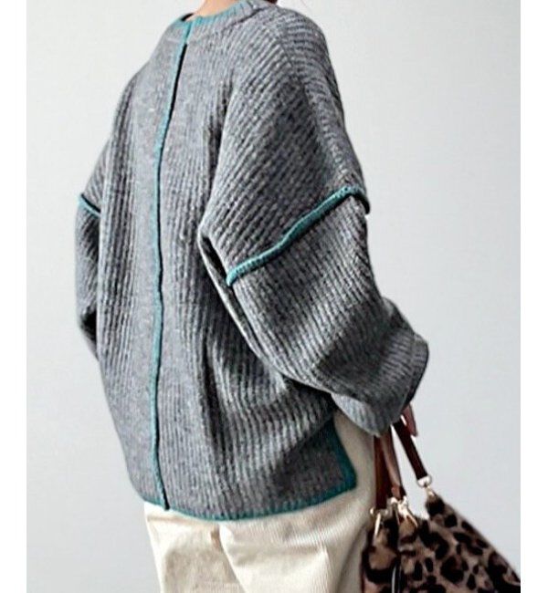 Lbc with Life「ステッチ配色畦ラインニットプルオーバー」|カーディガン|