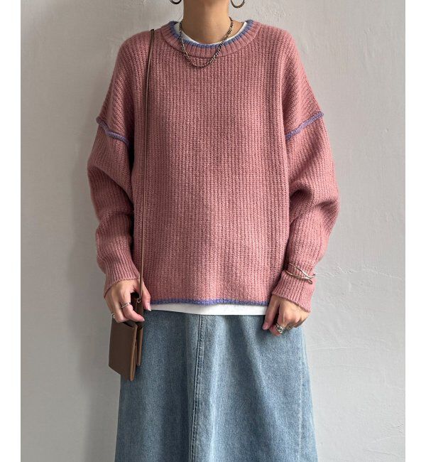 Lbc with Life「ステッチ配色畦ラインニットプルオーバー」|カーディガン|