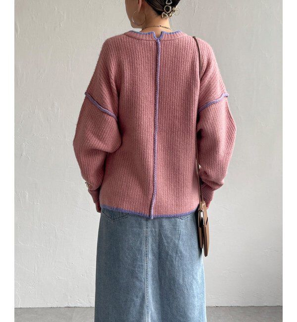 Lbc with Life「ステッチ配色畦ラインニットプルオーバー」|カーディガン|ピンク