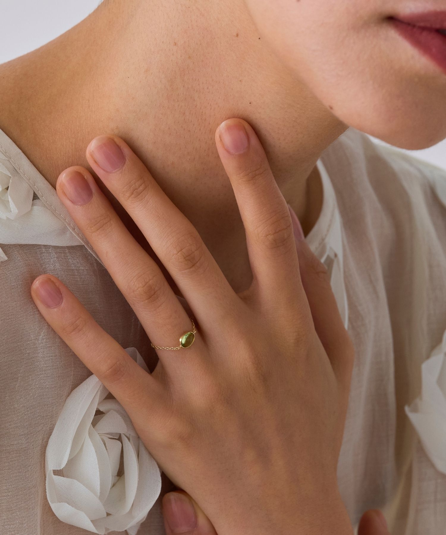 JUPITER「【K10】天然石チェーンリング/ペリドット　17号サイズまで調整可」|リング|