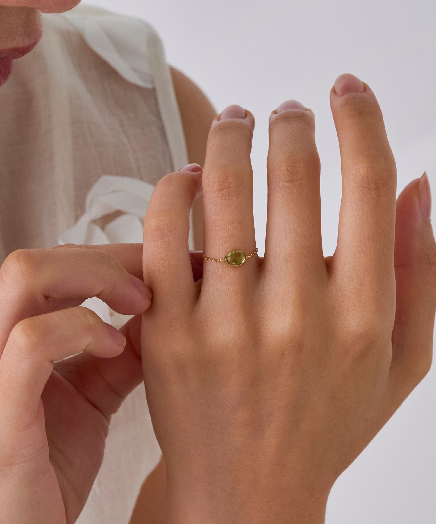 JUPITER「【K10】天然石チェーンリング/ペリドット　17号サイズまで調整可」|リング|
