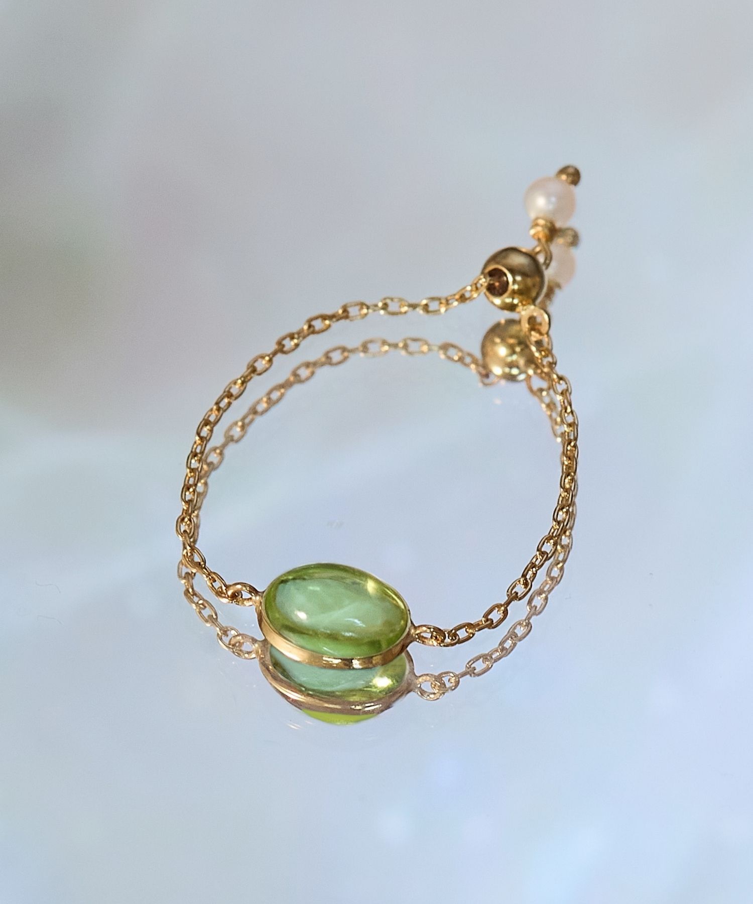 JUPITER「【K10】天然石チェーンリング/ペリドット　17号サイズまで調整可」|リング|