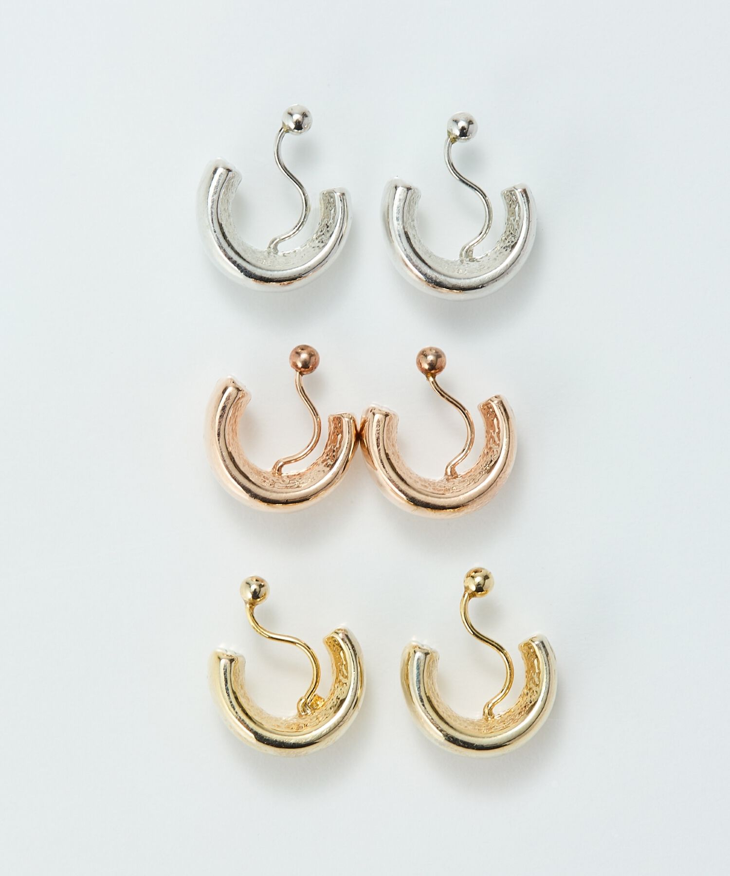 Phoebe「【痛くないシリーズ/金属アレルギー対応】モードミニマルフープライトフィットイヤリング　ローズゴールド」|イヤリング|