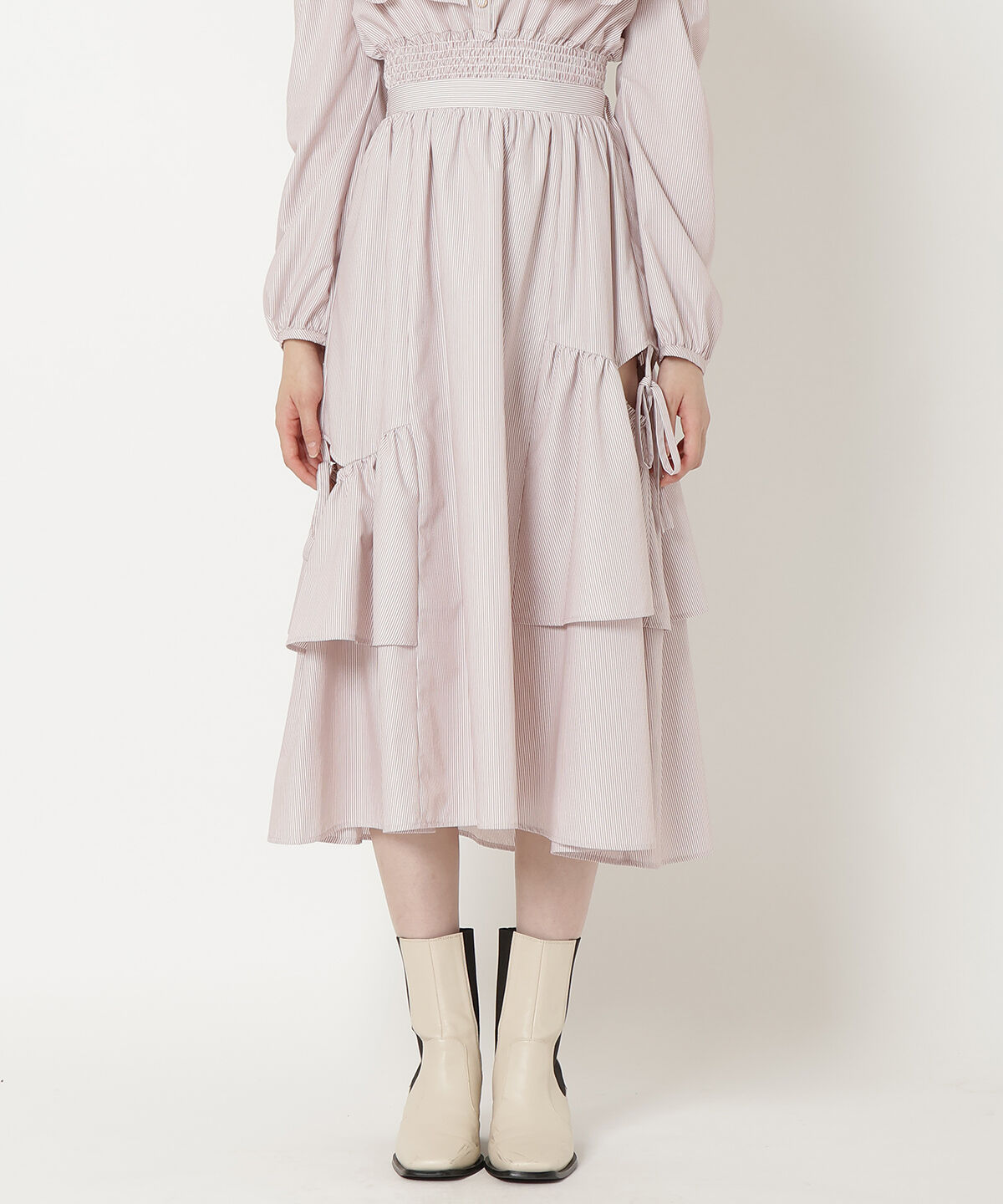 REDYAZEL「ストライプレッグ開きスカート」|フレア|