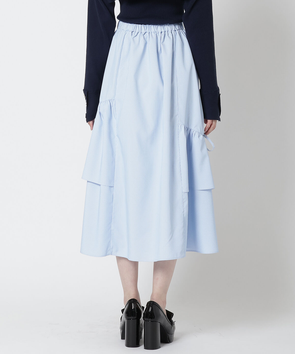 REDYAZEL「ストライプレッグ開きスカート」|フレア|