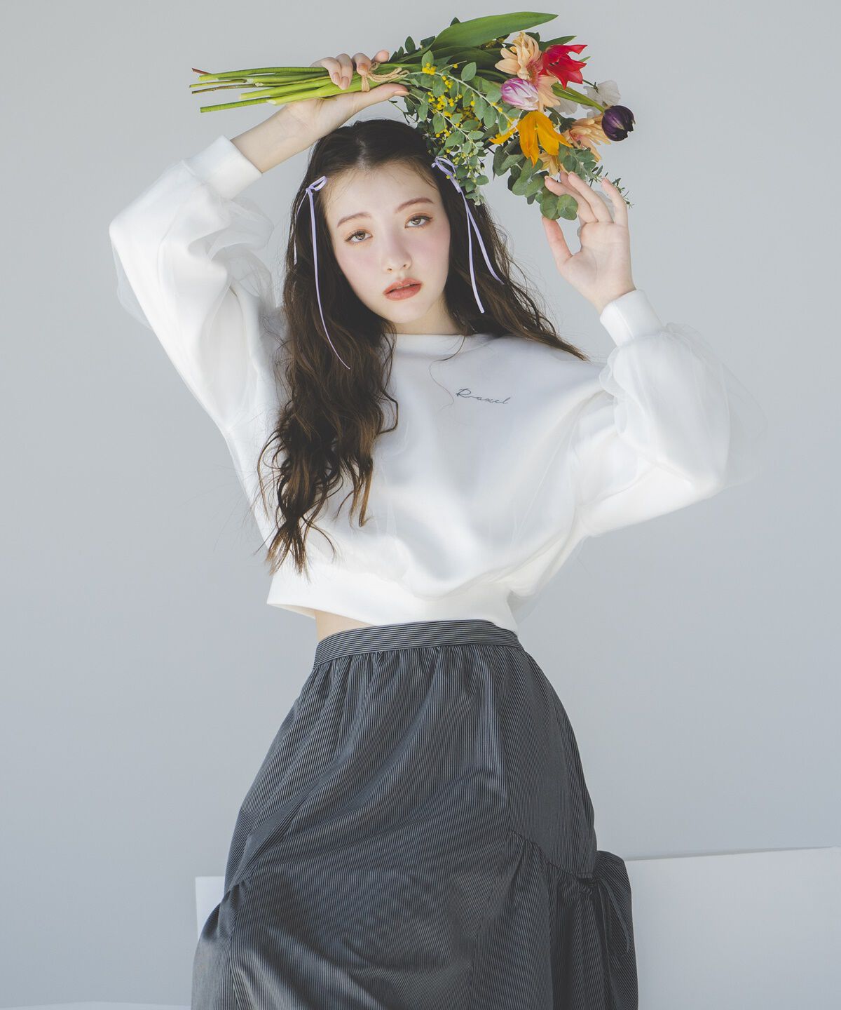 REDYAZEL「ストライプレッグ開きスカート」|フレア|