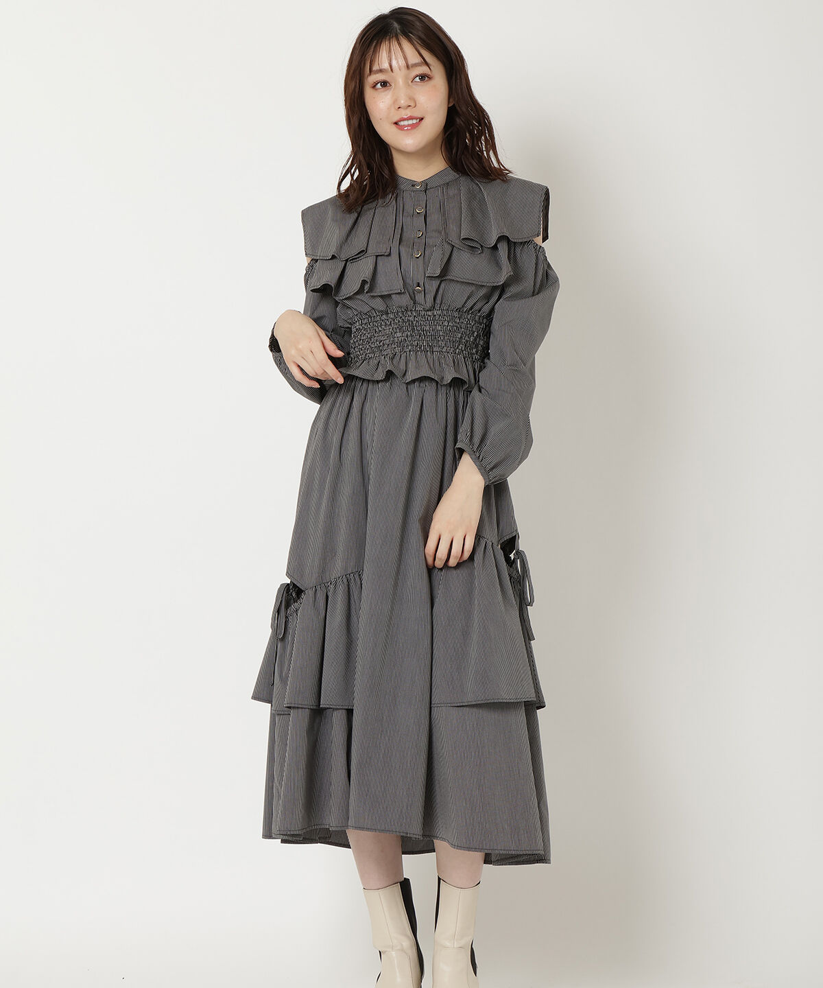 REDYAZEL「ストライプレッグ開きスカート」|フレア|