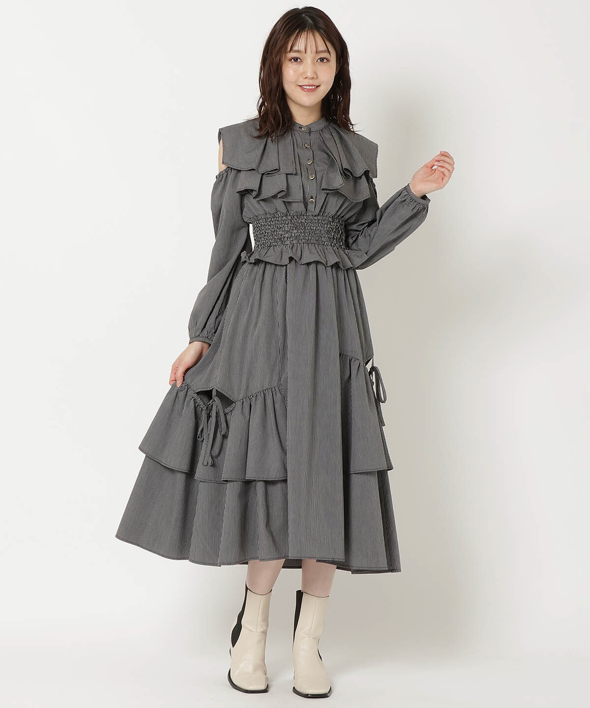 REDYAZEL「ストライプレッグ開きスカート」|フレア|