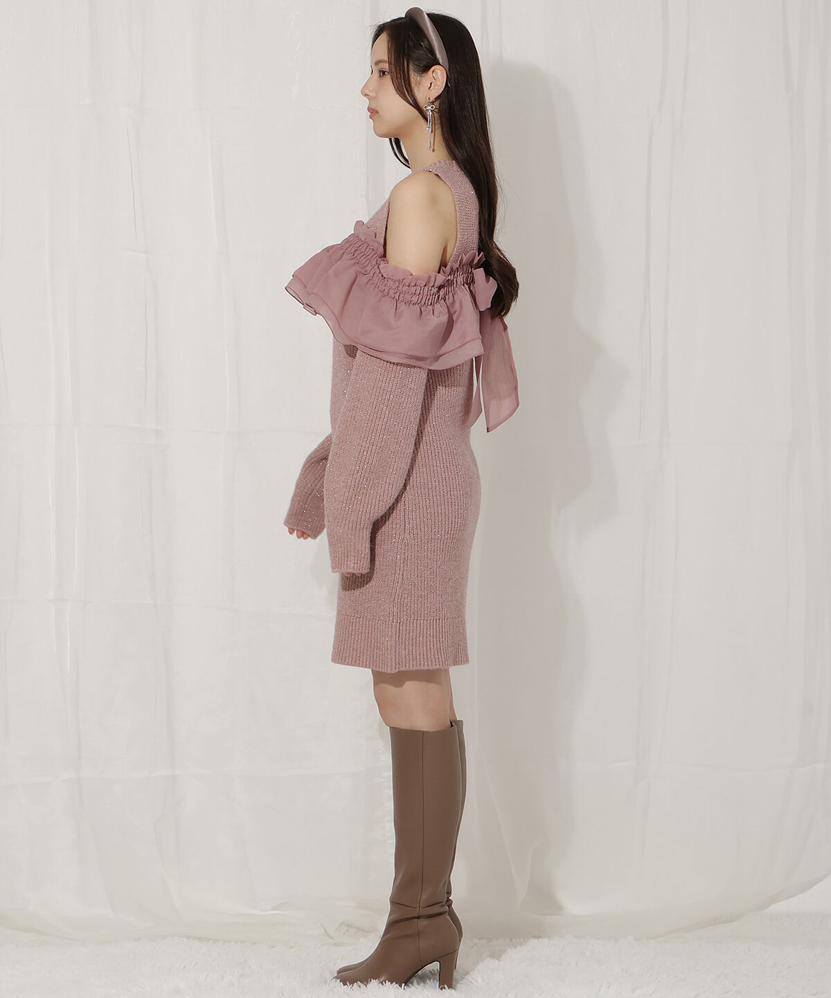 WILLSELECTION「バックリボンオフショルニットワンピース」|ワンピース|