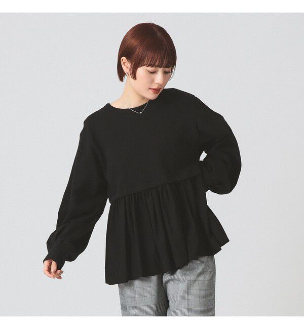 Ray BEAMS 「ギャザー キリカエ スウェット クルーネック トップス」|スウェット・ジャージ|
