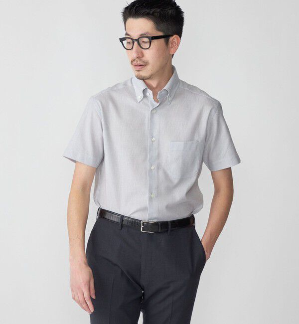 SHIPS「SHIPS: カラミ織り ボタンダウン 無地 半袖 シャツ」|シャツ・ブラウス|