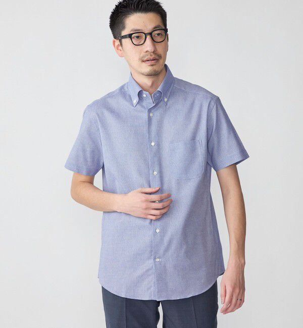 SHIPS「SHIPS: カラミ織り ボタンダウン 無地 半袖 シャツ」|シャツ・ブラウス|
