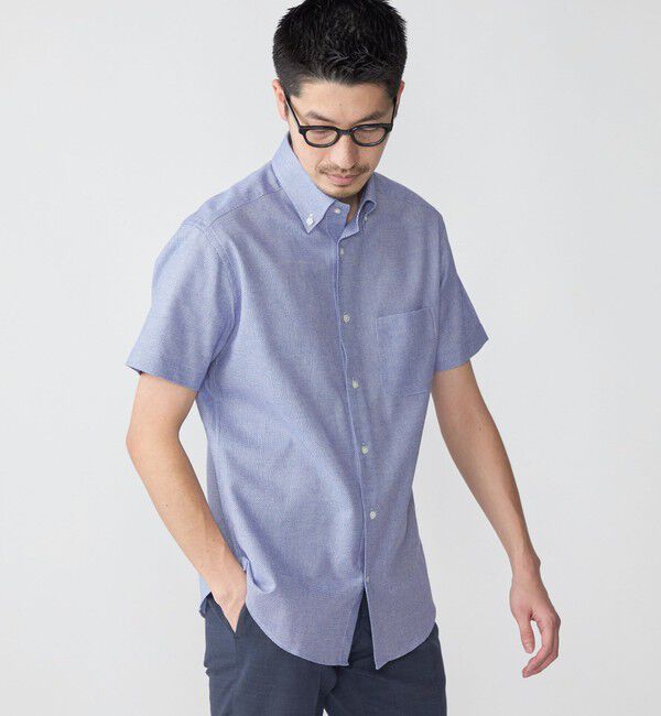SHIPS「SHIPS: カラミ織り ボタンダウン 無地 半袖 シャツ」|シャツ・ブラウス|